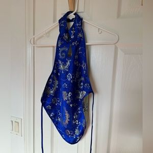 Satin Blue Halter, Blue Chinese Pattern, Women’s small
